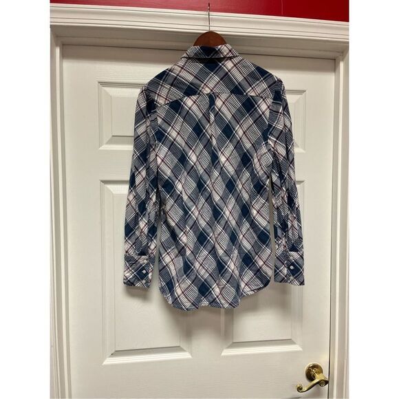 UNTUCKit Sarah Blue White Red Plaid Button Up Tunic Top sz 14 EUC - Picture 6 of 7